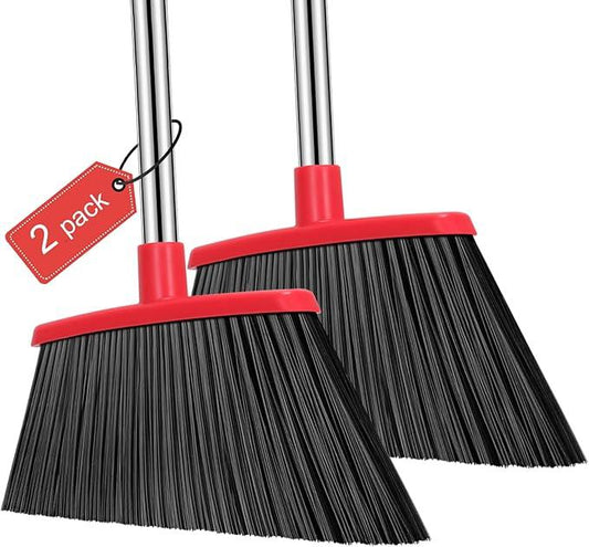NACENA Heavy Duty Broom, 55 Inch Long Handle Outdoor Large Angle Brooms, Commercial Broom for Sweeping Indoor, for Home Garage Kitchen Office Courtyard Lobby Patio Lawn Concrete, 2 Pack (Black&Red) - NeatNest