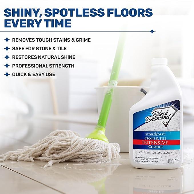 Black Diamond Stoneworks Stone & Tile Intensive Cleaner – Professional Deep Cleaner for Marble, Limestone, Travertine, Granite, Slate, Ceramic & Porcelain Tile – Acid-Free Concentrate (1-Qt.) - NeatNest