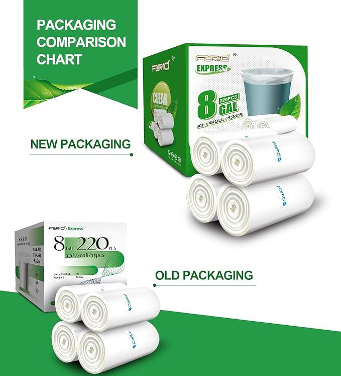 FORID Clear Trash Bags, 8 Gallon Garbage Bags, Wastebasket Bin Liners 220 Count Plastic Trash Bags for Bathroom Bedroom Office Garbage Can 30 Liters - Durable & Thick Trash Bag - Medium - NeatNest