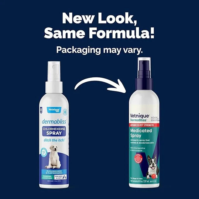 Vetnique Dermabliss Chlorhexidine for Dogs Skin Health - Antibacterial Medicated Spray - for Skin Infections & Irritation, Hot Spots & Redness Relief (Medicated Spray, 8oz) - NeatNest