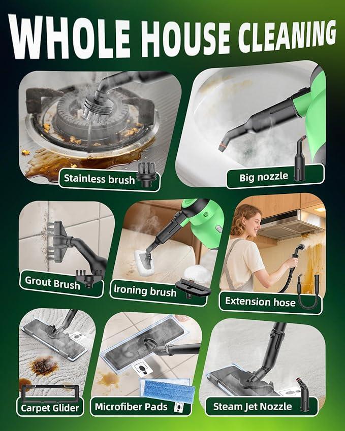 Steam Mop with Detachable Handheld Steam Cleaner for Home, 12-in-1 Multi Accessories, Quick 15s Heat, 221°F Floor Steamer & 320ml Water Tank, Powerful Steamer for Cleaning Floor, Carpet, Windows, Tile - NeatNest