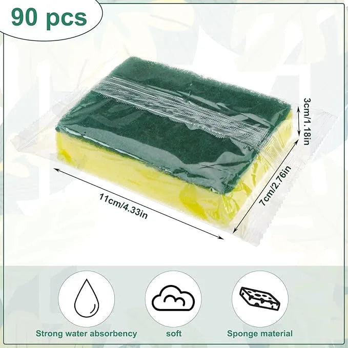 90 Pack Individually Wrapped Sponges Uncompressed Kitchen Dishwashing Non Scratch Scrouing Sponge Bulk for Hotel Car Airbnb Apartments,Green - NeatNest
