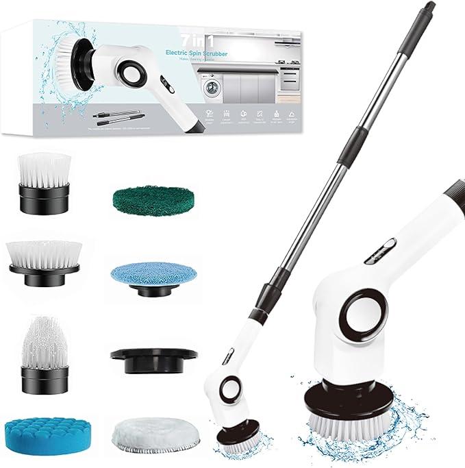 Electric Spin Scrubber, Electric Cleaning Brush, Multifunctional 360 Automatic Rotation Cordless Spin Scrubber with 7 Replaceable Brush Heads for Cleaning Bathroom Kitchen and Floor - NeatNest
