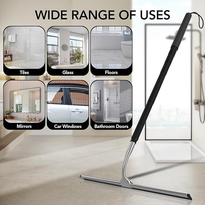 Shower Squeegee with Long Handle, 15-51" Telescopic Squeegee for Window Cleaning, Window Squeegee for Glass Doors, Extendable Window Cleaner Tool for Tile Walls, Sliding Door, Floor, Car Windshield - NeatNest