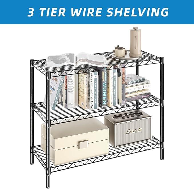 3-Shelf Adjustable Metal Shelf Wire Shelving Unit Storage Rack Display Shelf for Office,Kitchen,Bedroom,Bathroom,Laundry,Pantry Basement,Garage(Black,36" L x 14" W x 30" H) - NeatNest