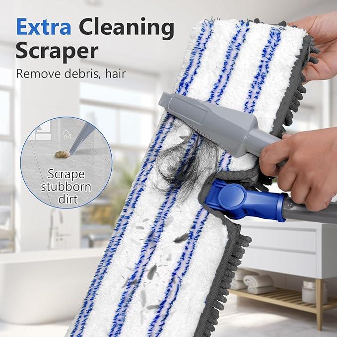 Masthome Microfiber Mops for Floor Cleaning,Dust Mop with 4 Reusable Pads,Flat Flip Mops for Wet & Dry Use,Professional Microfiber Mop for Hardwood, Laminate,Tile Floor Cleaning-1 Scraper - NeatNest