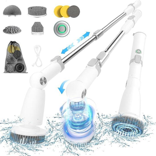 Marchpower Electric Spin Scrubber, Power Shower Scrubber Cordless Cleaning Brush 6 Replaceable Brush Heads, 2 Speeds, Adjustable Detachable Handle, IPX7 Waterproof Bathroom Scrubber Tub Tile Floor - NeatNest
