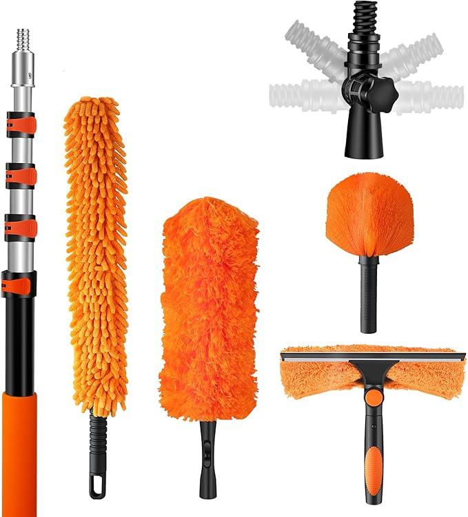 20ft High Reach Duster Kit with Extendable Pole (5-12ft),High Ceiling Duster Kit Includes–Ceiling Fan Blade Cleaner, Cobweb Remover, Bendable Duster, Microfiber Glass Scrubber & Squeegee & Swivel Head - NeatNest