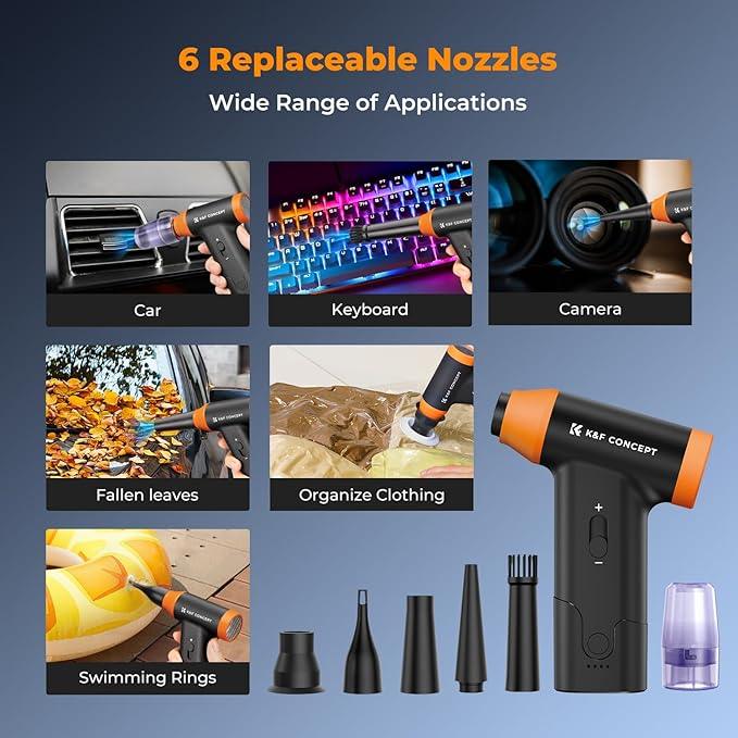 K&F Concept Blower & Suction 2 in 1 Compressed Air Duster, 150000RPM Super Power Electric Air Duster, Stepless Speed Regulation, Portable Dust Blower for Computer, Keyboard, House, Outdoor and Car - NeatNest
