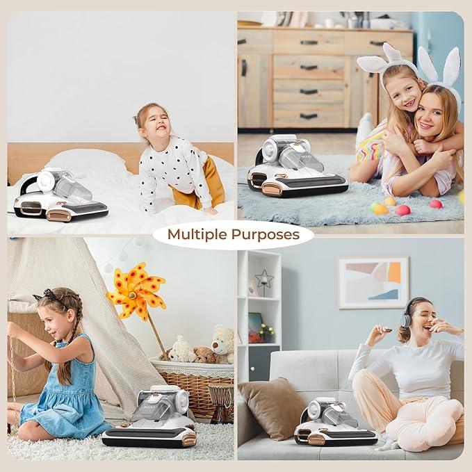 JIGOO T600 Mattress Vacuum Cleaner with UV-C Light, 15Kpa Suction 700W Powerful Double-Cup Handheld Vacuums, Bed Cleaner with Smart Dust Sensor, Ultrasonic, Heating Tech, MIF Filter, White - NeatNest