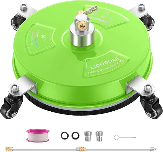 14" Pressure Washer Surface Cleaner with 4 Wheels - Coated Green Stainless Steel Surface Cleaner for Pressure Washer Attachment for Concrete, Patio, Sidewalk, Deck and Driveways - PWS14G - NeatNest