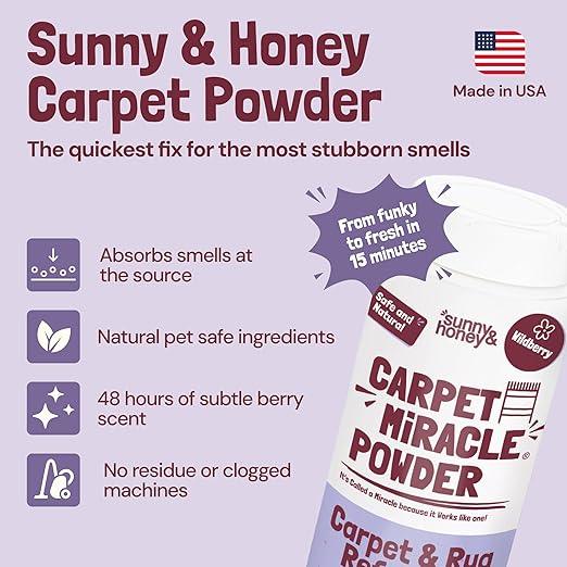 Sunny & Honey Carpet Freshener Powder - Surface Odor Eliminator for Upholstery, Furniture & Rugs, Kid & Pet Safe (20oz, Wildberry Scent) - NeatNest