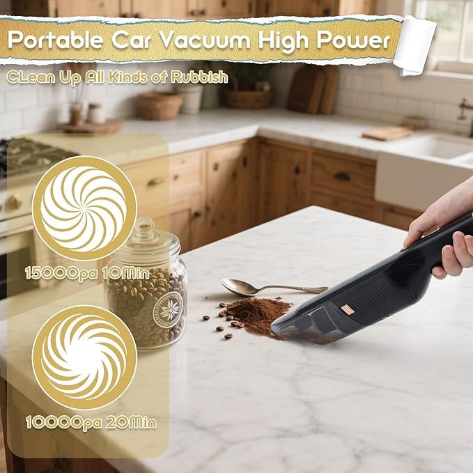 Handheld Vacuum Cordless, 15KPA High Power Suction, USB Quick Charge, Car Vacuum Cleaner with Storage Dock, Lightweight Rechargeable Dust Buster with Crevice Tool & Pet Brush Hand Vac for Home, Black - NeatNest