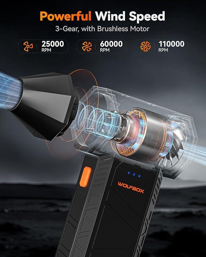 WOLFBOX MF50 Compressed Air Duster-110000RPM Super Power Electric Air Duster, 3-Gear Adjustable Mini Blower with Fast Charging, Dust Blower for Computer, Keyboard, House, Outdoor and Car - NeatNest