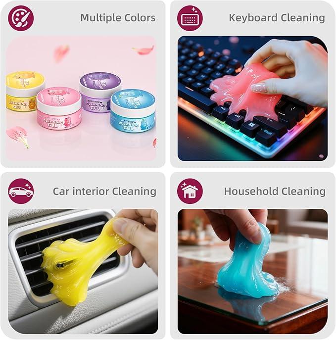 COLORCORAL 4 Pack Car Cleaning Gel Reusable Auto Slime Cars Cleaner Dust Cleansing Gels,Vehicle Interior Cleaning Care Putty,Keyboard Cleaner Goop for Car Vent, Corners, Crevice,Office Desktops Debris - NeatNest