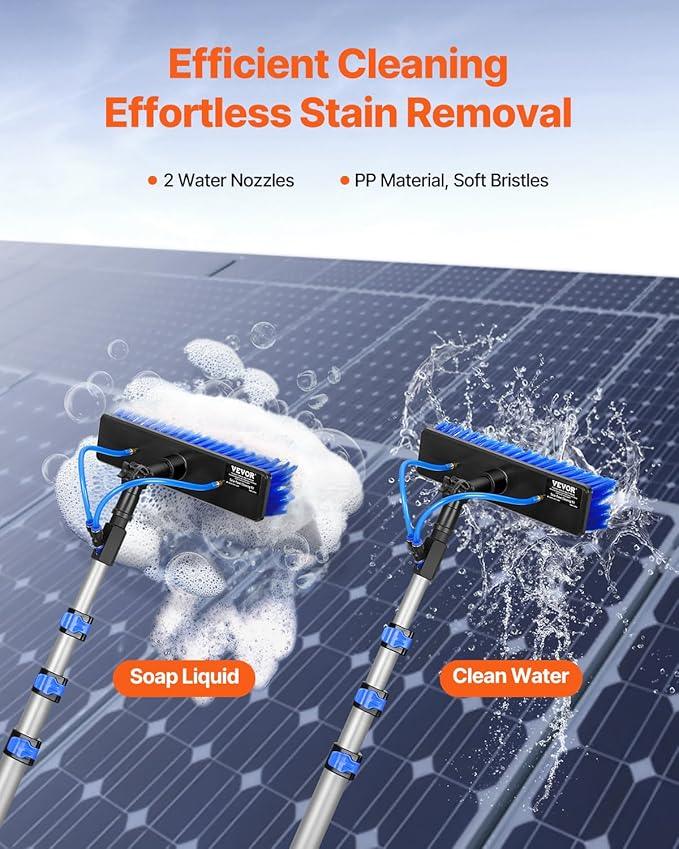 VEVOR Water Fed Pole Kit, 20FT Solar Panel Cleaning Pole with Extendable Handle, 180° Rotatable Brush Head & 65.6FT Hose, Household & Outdoor Window Cleaner Tool for Caravan Solar Panel Deck - NeatNest