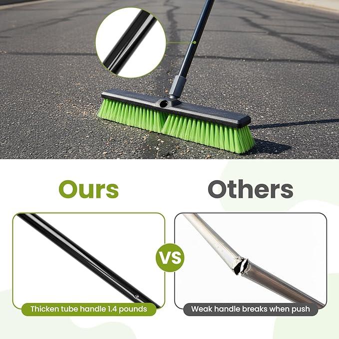 3 Pack 18” Push Broom Outdoor Heavy Duty, Garage Shop Broom with 59.5" Long Bandle for Cleaning Outdoor or Indoor Tile, Garage, Shop, Deck, Concrete, Wood, Stone, Patio Floor, with Soft Bristles - NeatNest