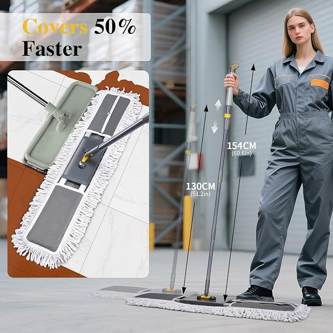 Masthome 36" Commercial Mop, Heavy Duty Industrial Floor Mop with 3 Microfiber Pads, 60" Adjustable Large Dust Mop,Wet Dry Flat Mops for Office Garage Warehouse Factory Mall - NeatNest