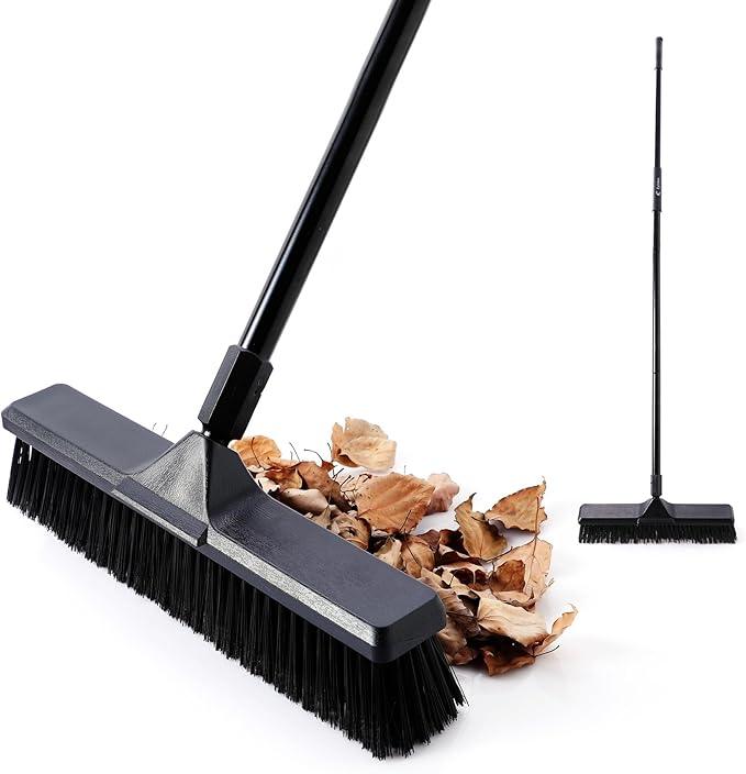 Eyliden Heavy Duty Push Broom 18" - Heavy-Duty, Stiff Bristles, 66" Long Handle - Sweeper Shop Brooms for Garage Concrete Sidewalk Driveway Yard Patio Deck Warehouse Sweeping, Sweep Snow (Black) - NeatNest