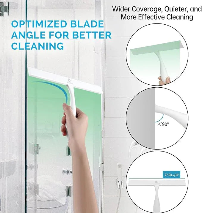 Shower Squeegee for Glass Doors, 11 Inch Ergonomics Anti-Rust Silicone Squeegee with Stainless Steel Frame for Shower Glass Door, Mirrors, Tiles and Windows Cleaning, White - NeatNest