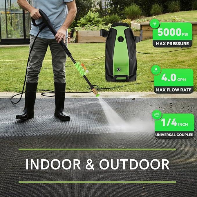 Electric Pressure Washer, 5000 PSI 4.0 GPM Heavy Duty Power Washer with Foam Cannon, 4 Nozzle Tips,33FT Hose and Soap Bottle for Home/Cars/Driveways/Patios/Decks/Fences,Dark Green - NeatNest