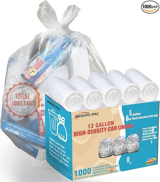 Trash Bags 13 Gallon, 1000 Count Bulk Value Pack, Clear Plastic Recycling Garbage Bags, Multi-purpose Tall Kitchen Trash Bags Can Liners for Business Home Commercial and Industrial - NeatNest