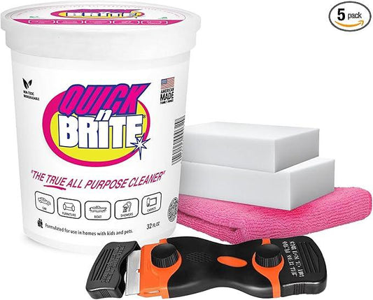 Quick 'n Brite Hardwater Stain Kit - 32oz All Purpose Cleaning Paste, Microfiber Towel, two Melamine Sponges, Scraper Tool - NeatNest
