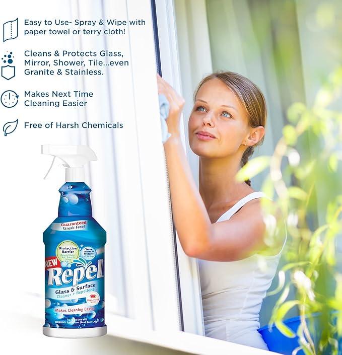 Clean-X REPEL Glass & Surface Cleaner 32 fl. oz. - Cleans & Repels water spots and dirt on glass, mirror, tile and multi surface by UNELKO (3) - NeatNest
