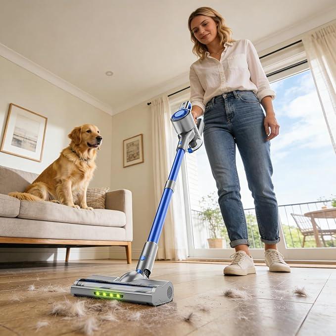 Cordless Vacuum Cleaner for Home, Powerful Stick Vacuum with Rechargeable Battery, Green Light Anti-Tangle Brush, 6-in-1 Lightweight Handheld Vacuum for Pet Hair, Hard Floor, Carpet, Blue - NeatNest