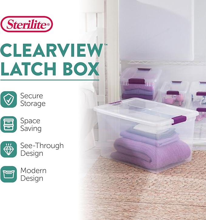 Sterilite 24-Pack 66 Quart ClearView Latch Box, Stackable Organizer Bins with Latching Lids - Clear Plastic Organization Containers for Closet, Bedroom, Shelving Units and Everyday Home Storage - NeatNest
