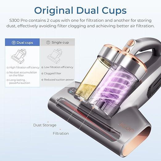 JIGOO S300 PRO Mattress Vacuum Cleaner with UV & Ultrasonic and High Heating,Anti-allergen Powerful Handheld Vacuum for Bed,Sofa - NeatNest