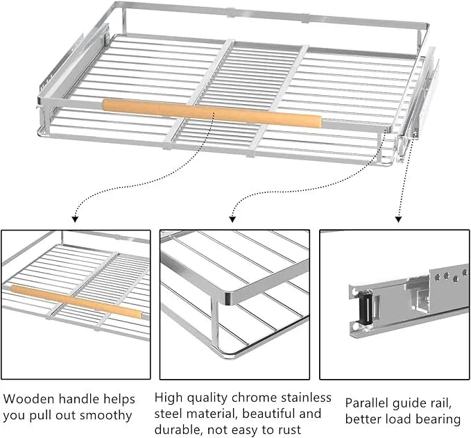 Pull Out Cabinet Organizer - Expandable Slide Out Pantry Shelves Heavy Duty Sliding Drawer Storage for Inside Kitchen Cabinet Under Sink, 12''-18.2''W x 16.9''D, 3 Pack - NeatNest