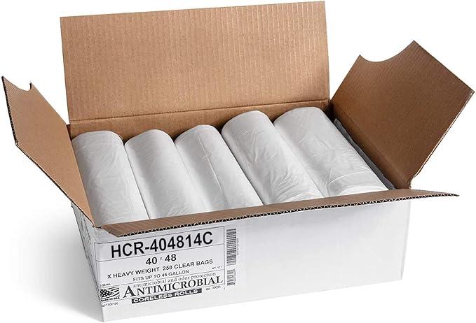Aluf Plastics High Density Trash Bags, 45 Gallon, 250 Count, 14 Micron (eq), 40" x 48", Clear, for Bathroom, Office, Industrial, Commercial, Janitorial, Municipal, Recycling - NeatNest