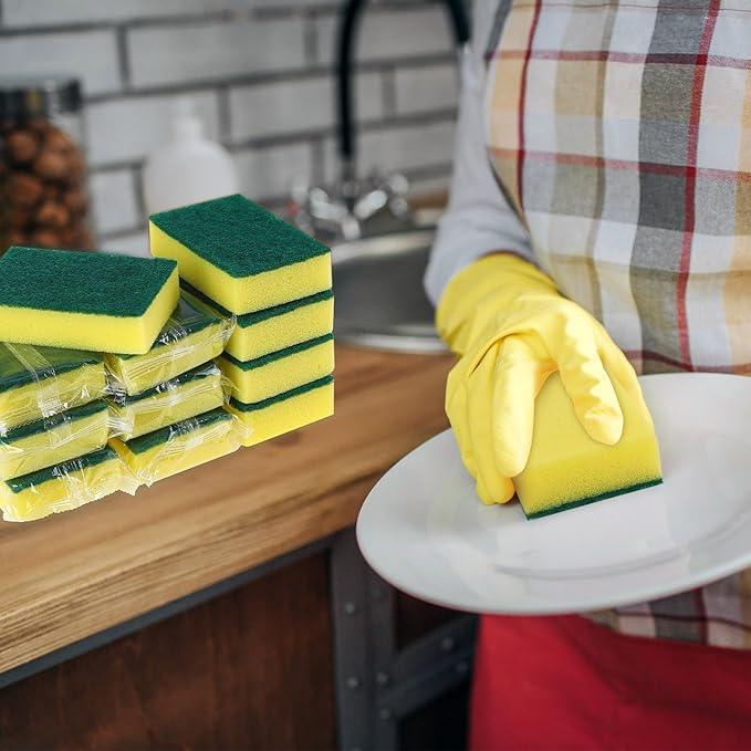 90 Pack Individually Wrapped Sponges Uncompressed Kitchen Dishwashing Non Scratch Scrouing Sponge Bulk for Hotel Car Airbnb Apartments,Green - NeatNest