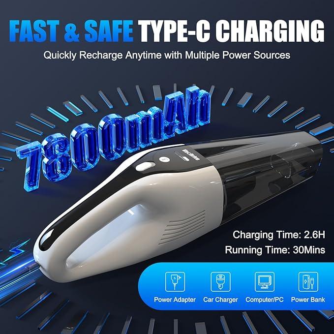 Car Handheld Vacuum Cordless Car Vacuum Cleaner for Drivers, Office, Home & Pet Hair, with True Brushless Motor, Ultra-Strong Suction, Large Battery & Big Dust Cup, Type-C Fast Charging - NeatNest