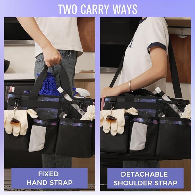 Wearable Cleaning Caddy, Cleaning Caddy Supplies Organizer with Handle & Shoulder Straps for Housekeepers, Under Sink & Car Cleaning Tool Organizers Bag with 4 Foldable Divider (StarrySky) - NeatNest