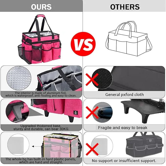 Extra Large Rolling Cleaning Caddy Bag with Detachable, Foldable Trolley Portable Cleaning Cart for Housekeeping Cleaning Caddy with Adjustable Shoulder Strap and Multiple Storage Pockets - NeatNest