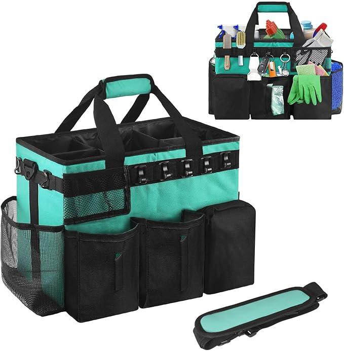 Boczif Cleaning Caddy Bag Wearable, Cleaning Caddy Supplies Organizer with Handle, Shoulder Straps & Detachable Divide, Cleaning Tool Organizers Tote Bag for Cleaners & Housekeepers (Green) - NeatNest