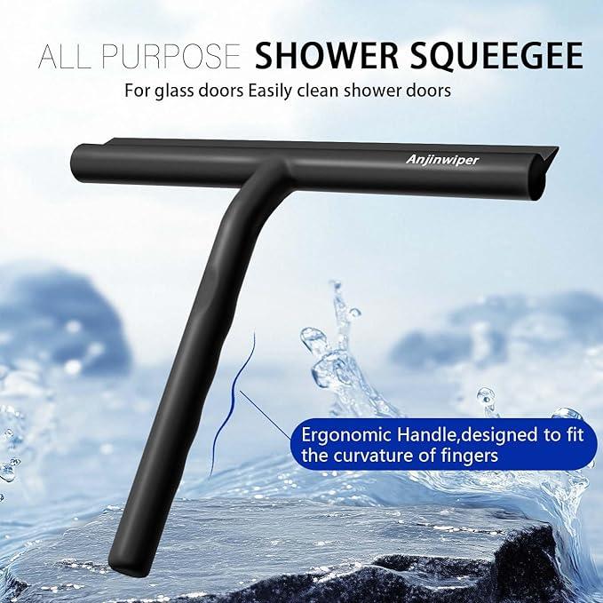 All-Purpose Shower Squeegee for Glass Doors, Shower Door Squeegee with Hook, Silicone Squeegee for Bathroom, Shower Doors, Mirrors, Tiles(Black) - NeatNest