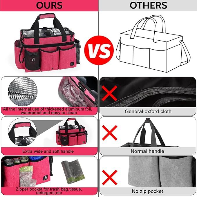 Large Cleaning Caddy Bags Pink with Sturdy Support Board, Cleaning Organizer with Detachable Dividers, Cleaning Supply Tote with Adjustable Shoulder Strap & Waist Belt for Cleaners Housekeepers - NeatNest