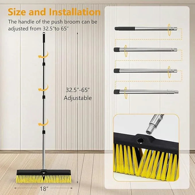 18 Inches Push Broom Outdoor with 65" Adjustable Handle, Heavy Duty Outdoor Broom with Stiff Bristles, for Cleaning Yard, Garage, Shop, Driveway, Wood, Stone, Deck, Concrete, and Tile Floor. - NeatNest