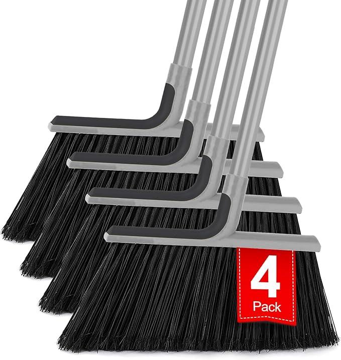 KeFanta 4 Packs Outdoor Broom Heavy Duty with 55" Long Handle, Commercial Brooms for Sweeping Indoor Courtyard Restaurant Garage Patio Decks Mall Market Kitchen Office Lobby Shop - NeatNest
