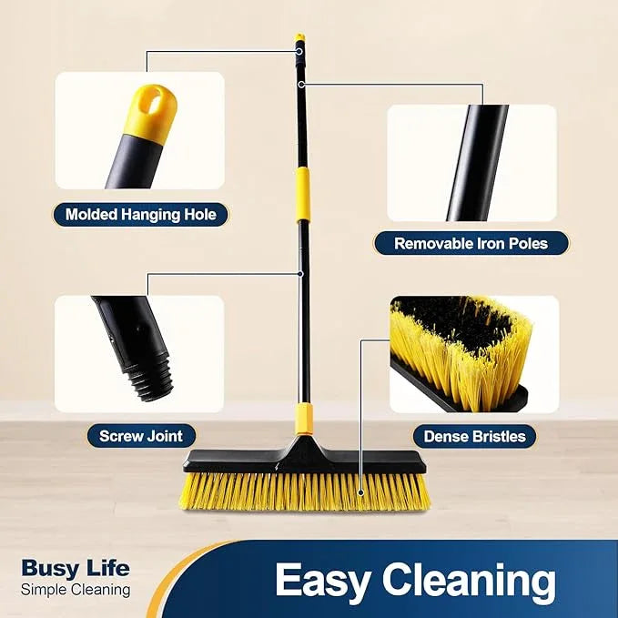 Yocada 18 Inch Push Broom Heavy-Duty Outdoor Commercial Broom Brush Stiff Bristles for Cleaning Patio Garage Deck Concrete Wood Stone Tile Floor 65.3 inch Long - NeatNest