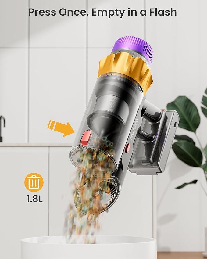 Cordless Vacuum Cleaner, 600W 50KPA 70 Mins Vacuum Cleaners for Home, Self-Standing Cordless Vacuum with Charging Dock Station, LED Display, Upgraded Anti-Tangle Stick Vacuum for Pet Hair/Carpet/Floor - NeatNest