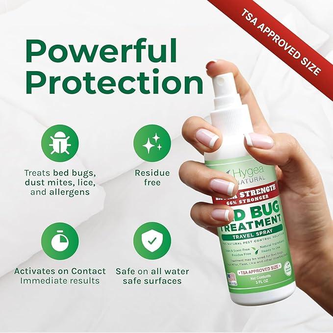 Hygea Natural Extra Strength Bed Bug & Mite Natural Travel Spray - TSA Approved Size - Child & Pet Friendly - Stain & Odor Free - for Hotel, Suitcase, Backpack, Shoes - 66% Stronger Formula(2pk, 3 oz) - NeatNest