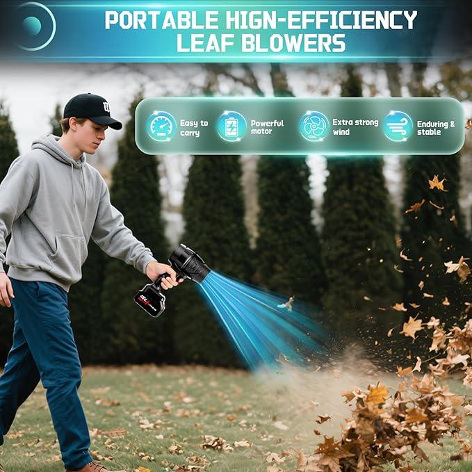 Leaf Blower Cordless Handheld Dust Cleaner, 990000RPM Portable Electric Leaf Blowers with 2 x 4000mAh Batteries, High-Speed Turbo Jet Blower for Patio Cleaning, Lawn Care, Leaves (Black) - NeatNest