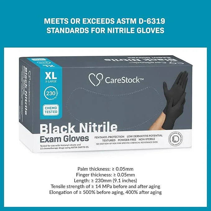CareStock Black Nitrile Exam Gloves [2300 Count] Disposable, Powder-Free, Latex-Free, Food Safe, Medical Grade, Chemical Resistant, X-Large, 230 Count, 10 Boxes - NeatNest