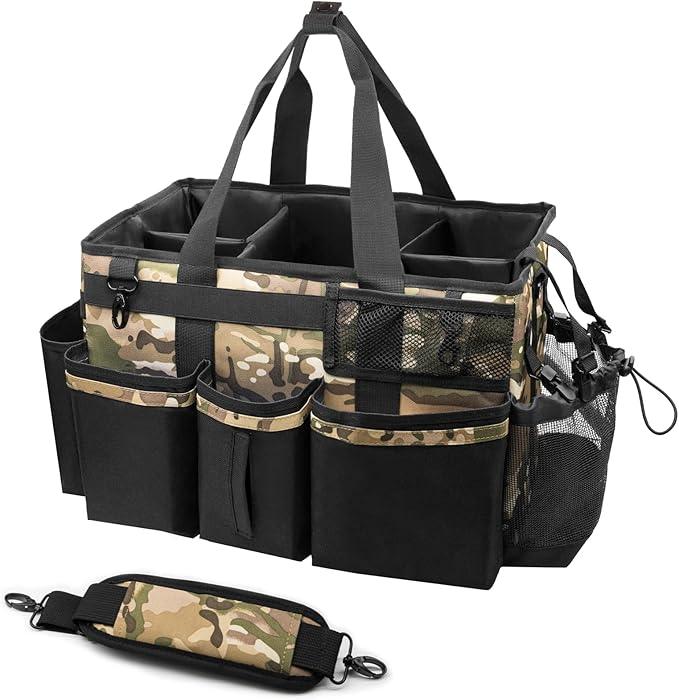 Wearable Cleaning Caddy Organizer with Handle & Shoulder Straps for Housekeepers, Under Sink & Car Cleaning Tool Organizer Bag with 4 Foldable Dividers (Camouflage) - NeatNest