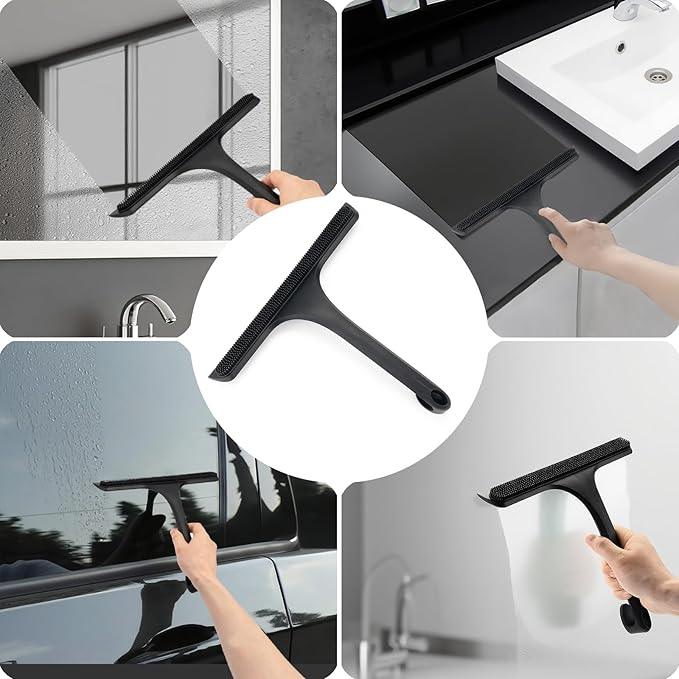 10.7“ Wide All-Purpose Shower Squeegee for Glass Doors, Squeegee for Shower Glass with Hook, Window Squeegee for Home, Small Squeegee for Shower, Bathroom, Car Glass, Mirror (Black) - NeatNest