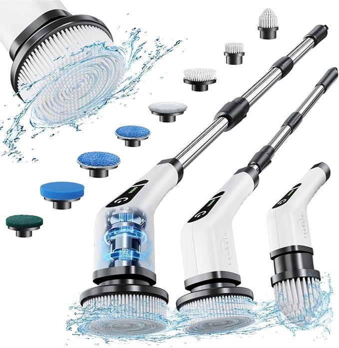 Leebein Electric Spin Scrubber, Cordless Cleaning Brush with 8 Replaceable Brush Heads, Tub and Floor Tile 360 Power Scrubber Dual Speed with Adjustable & Detachable Handle for Bathroom Kitchen Car - NeatNest
